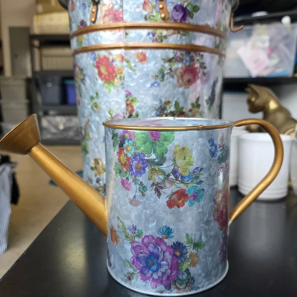 Flower Market Watering Can Galvanized Steel Brass-finish Handle Spout - Picture 4 of 6